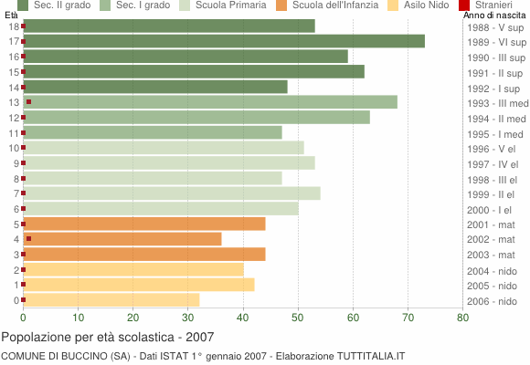 Grafico Popolazione in età scolastica - Buccino 2007