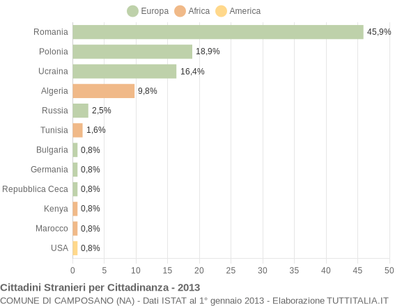 Grafico cittadinanza stranieri - Camposano 2013