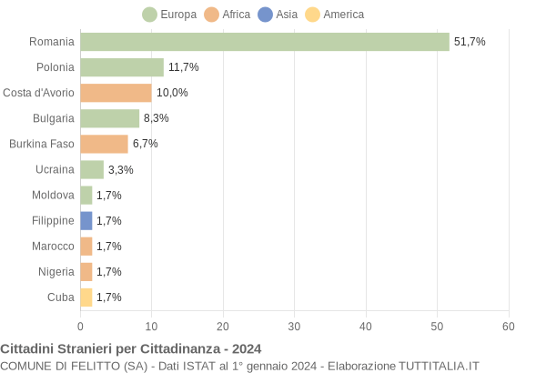 Grafico cittadinanza stranieri - Felitto 2024