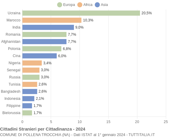 Grafico cittadinanza stranieri - Pollena Trocchia 2024