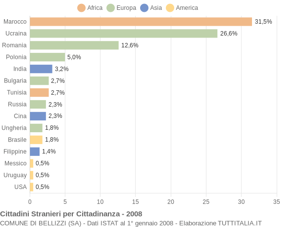 Grafico cittadinanza stranieri - Bellizzi 2008