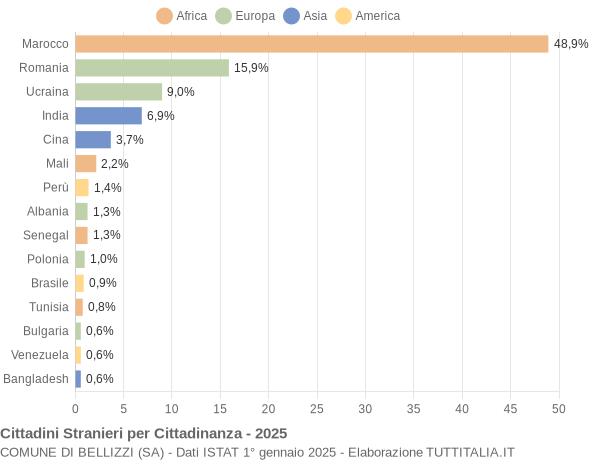 Grafico cittadinanza stranieri - Bellizzi 2025