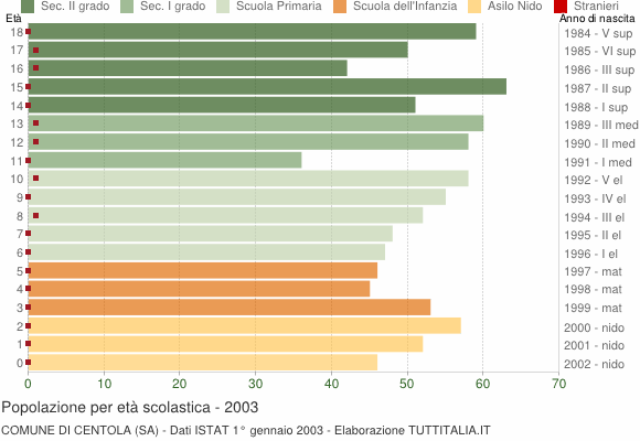 Grafico Popolazione in età scolastica - Centola 2003