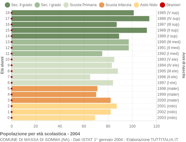 Grafico Popolazione in età scolastica - Massa di Somma 2004