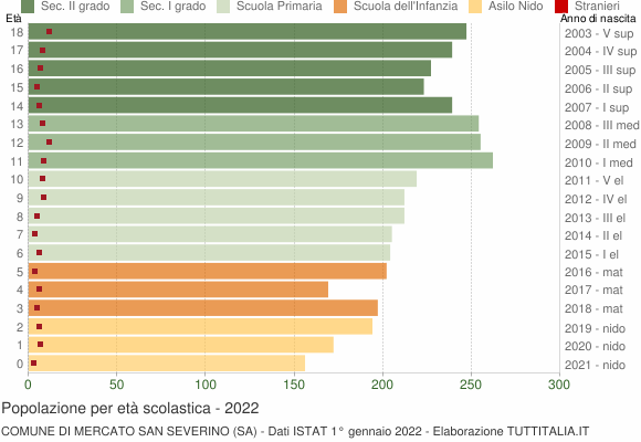 Grafico Popolazione in età scolastica - Mercato San Severino 2022