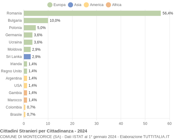 Grafico cittadinanza stranieri - Montecorice 2024