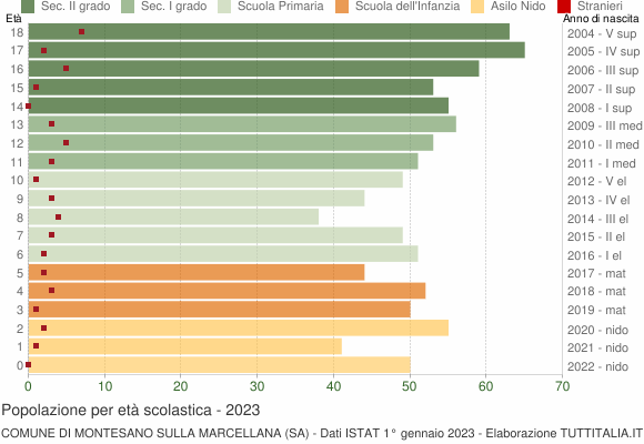 Grafico Popolazione in età scolastica - Montesano sulla Marcellana 2023
