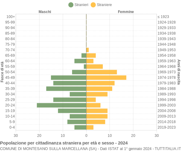 Grafico cittadini stranieri - Montesano sulla Marcellana 2024