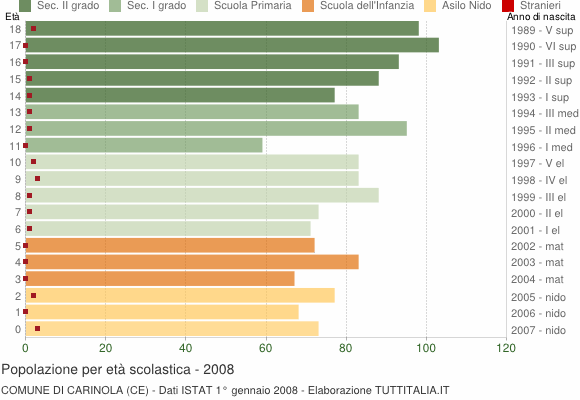Grafico Popolazione in età scolastica - Carinola 2008
