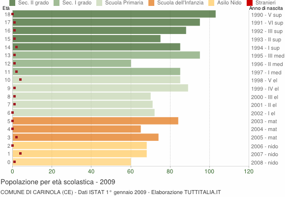 Grafico Popolazione in età scolastica - Carinola 2009