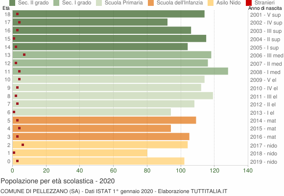 Grafico Popolazione in età scolastica - Pellezzano 2020