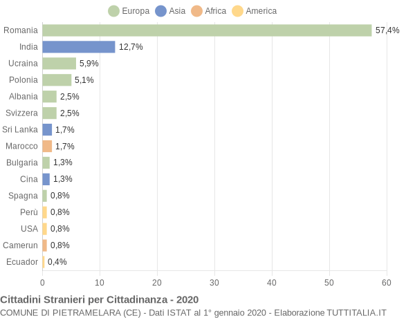 Grafico cittadinanza stranieri - Pietramelara 2020