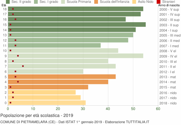 Grafico Popolazione in età scolastica - Pietramelara 2019