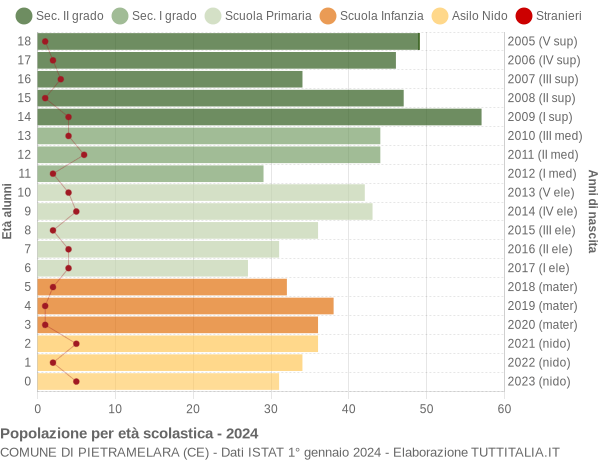 Grafico Popolazione in età scolastica - Pietramelara 2024