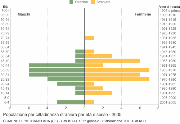 Grafico cittadini stranieri - Pietramelara 2005