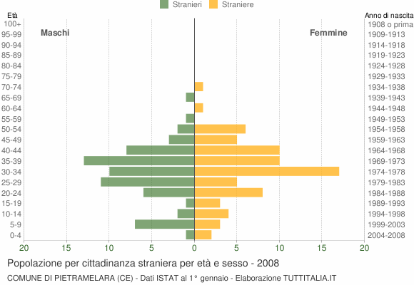 Grafico cittadini stranieri - Pietramelara 2008