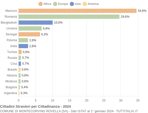 Grafico cittadinanza stranieri - Montecorvino Rovella 2024