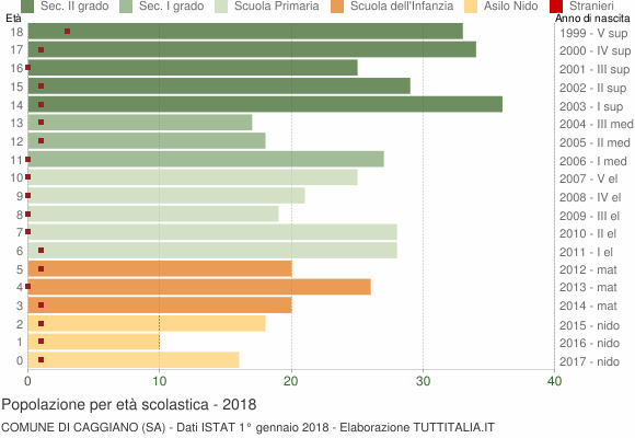 Grafico Popolazione in età scolastica - Caggiano 2018