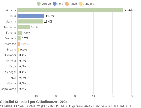 Grafico cittadinanza stranieri - San Tammaro 2024