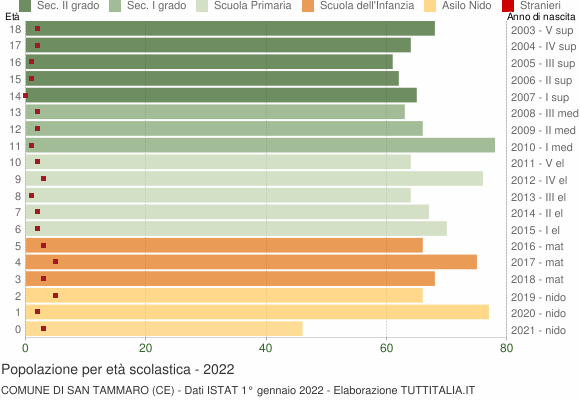 Grafico Popolazione in età scolastica - San Tammaro 2022