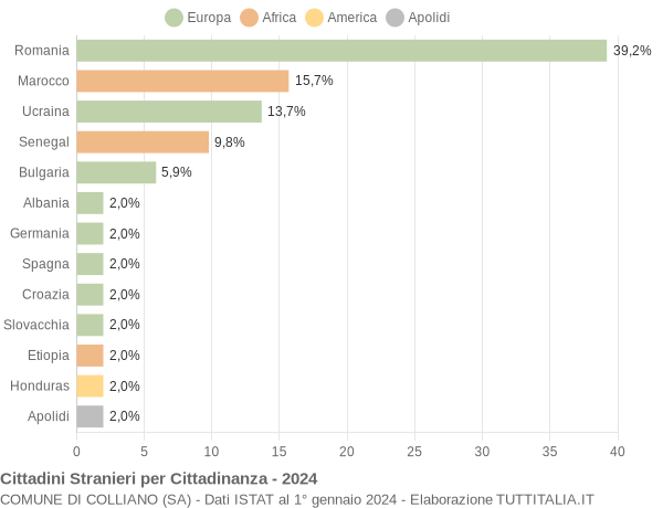 Grafico cittadinanza stranieri - Colliano 2024