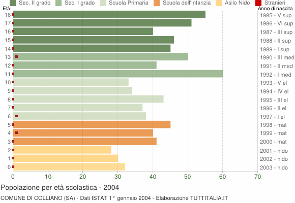 Grafico Popolazione in età scolastica - Colliano 2004