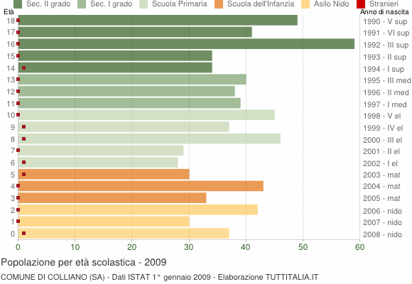 Grafico Popolazione in età scolastica - Colliano 2009