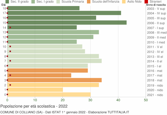 Grafico Popolazione in età scolastica - Colliano 2022