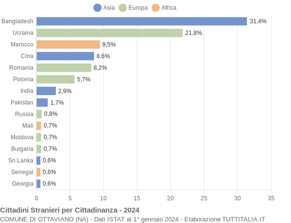 Grafico cittadinanza stranieri - Ottaviano 2024