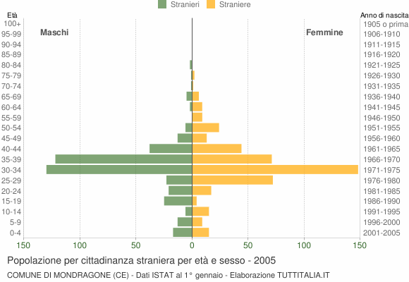 Grafico cittadini stranieri - Mondragone 2005