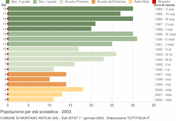 Grafico Popolazione in età scolastica - Montano Antilia 2003