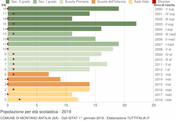 Grafico Popolazione in età scolastica - Montano Antilia 2019