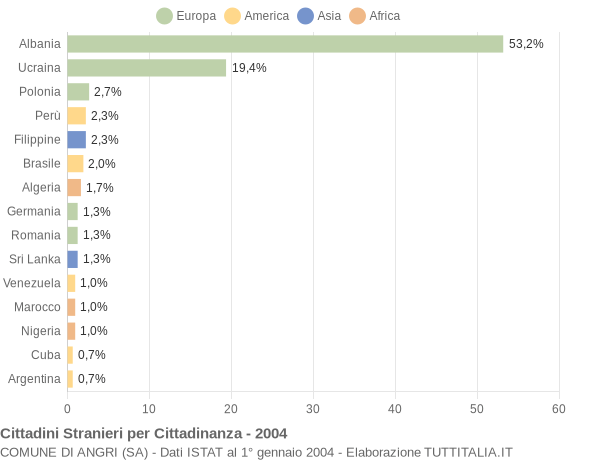 Grafico cittadinanza stranieri - Angri 2004