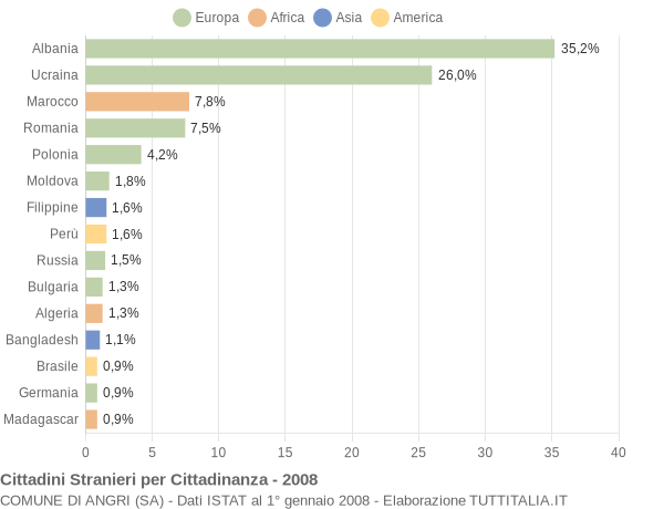 Grafico cittadinanza stranieri - Angri 2008