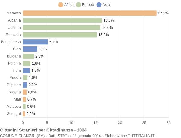 Grafico cittadinanza stranieri - Angri 2024