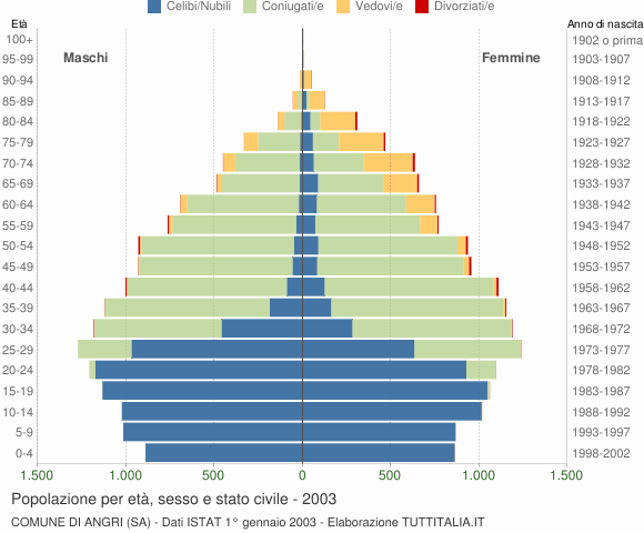 Grafico Popolazione per età, sesso e stato civile Comune di Angri (SA)