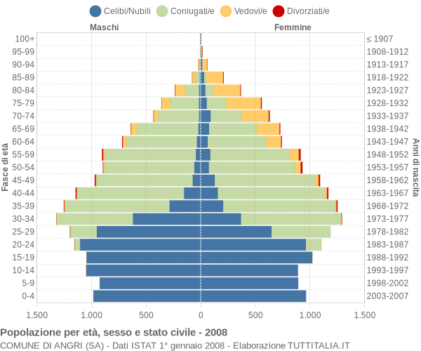 Grafico Popolazione per età, sesso e stato civile Comune di Angri (SA)