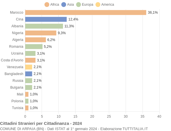 Grafico cittadinanza stranieri - Arpaia 2024