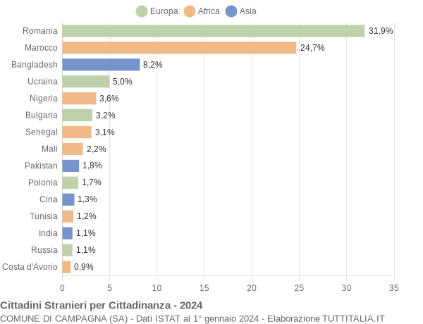 Grafico cittadinanza stranieri - Campagna 2024