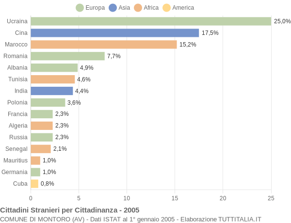 Grafico cittadinanza stranieri - Montoro 2005