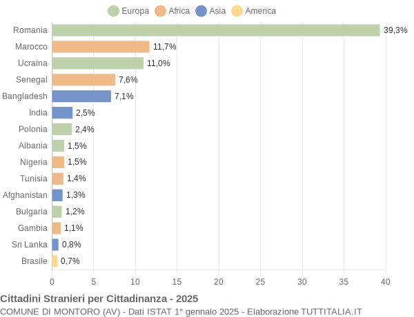 Grafico cittadinanza stranieri - Montoro 2025