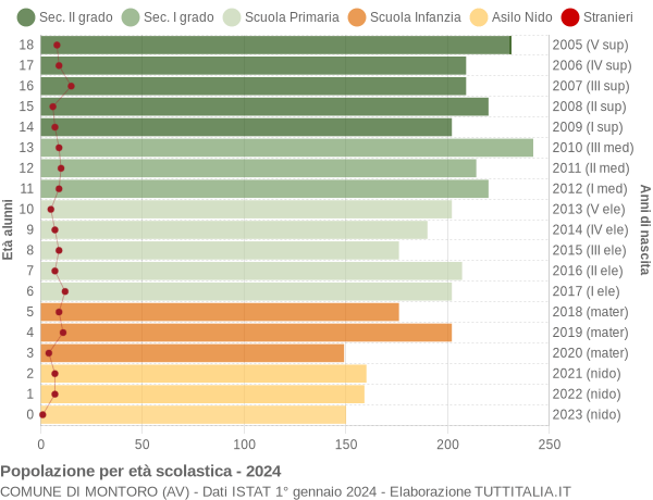 Grafico Popolazione in età scolastica - Montoro 2024