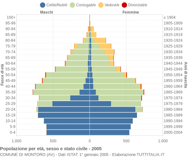 Grafico Popolazione per età, sesso e stato civile Comune di Montoro (AV)