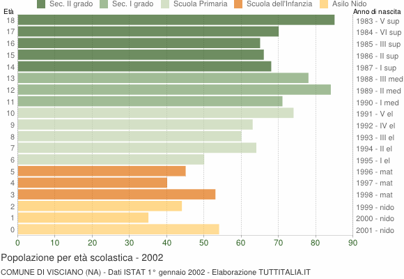 Grafico Popolazione in età scolastica - Visciano 2002