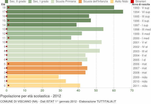 Grafico Popolazione in età scolastica - Visciano 2012