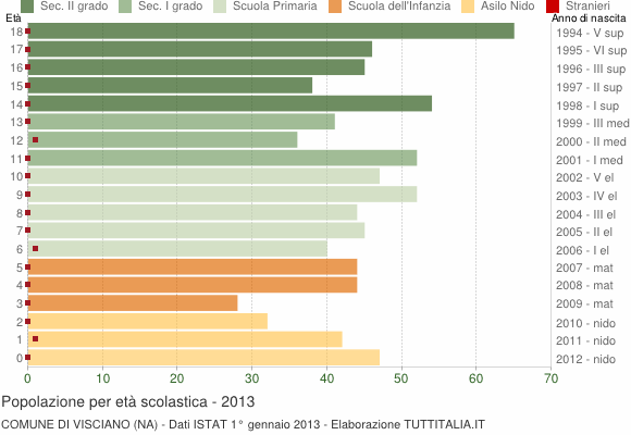 Grafico Popolazione in età scolastica - Visciano 2013