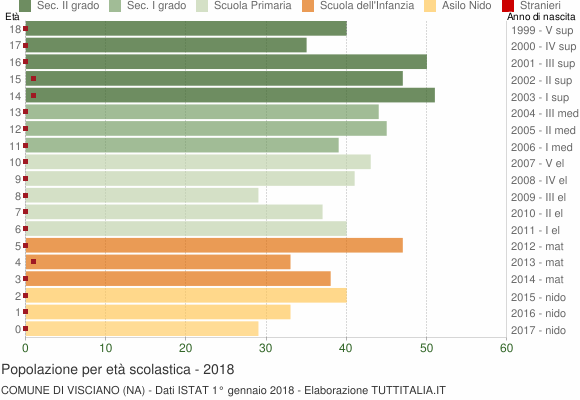 Grafico Popolazione in età scolastica - Visciano 2018