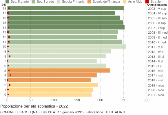 Grafico Popolazione in età scolastica - Bacoli 2022