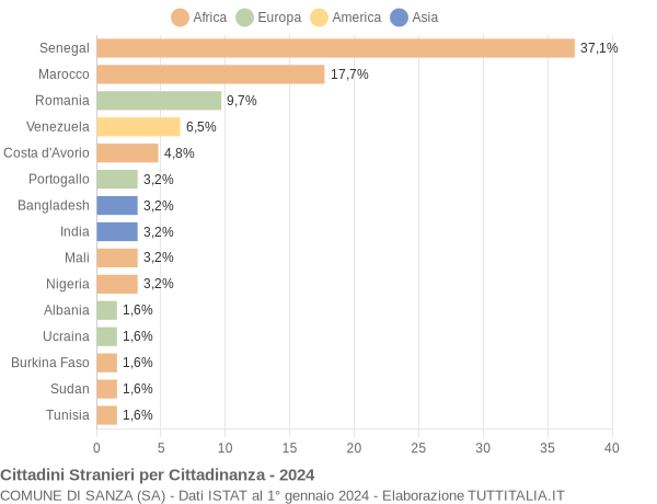 Grafico cittadinanza stranieri - Sanza 2024