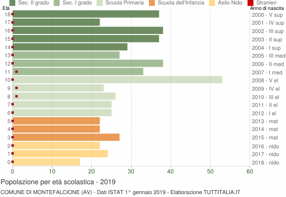 Grafico Popolazione in età scolastica - Montefalcione 2019